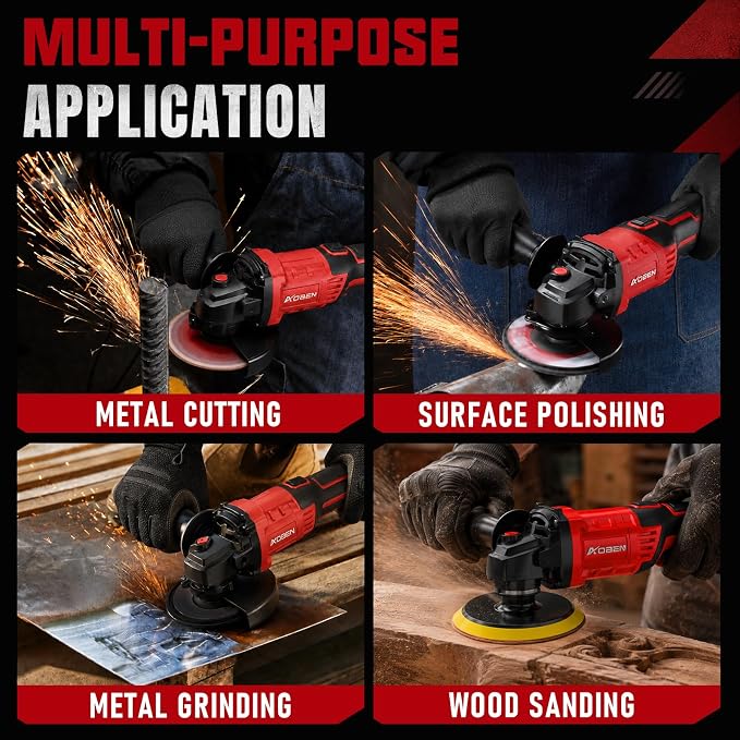 AOBEN 21V Cordless Angle Grinder 4-1/2 Inch, Power Brushless Cut Off Tool Kit, with 180° Rotating Body, Paddle Switch, 2x4.0Ah Battery & Charger, for Metal Cutting, Grinding, Polishing
