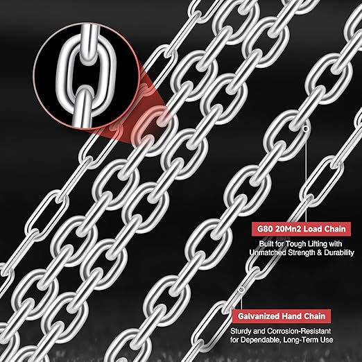 CREWORKS Hand Chain Hoist, 1 Ton 2200 lb Capacity 10 ft Manual Chain Hoist with G80 Load Chain & Galvanized Hand Chain, Heavy Duty Manual Lever Hoist for Construction Warehouse Automotive Factory