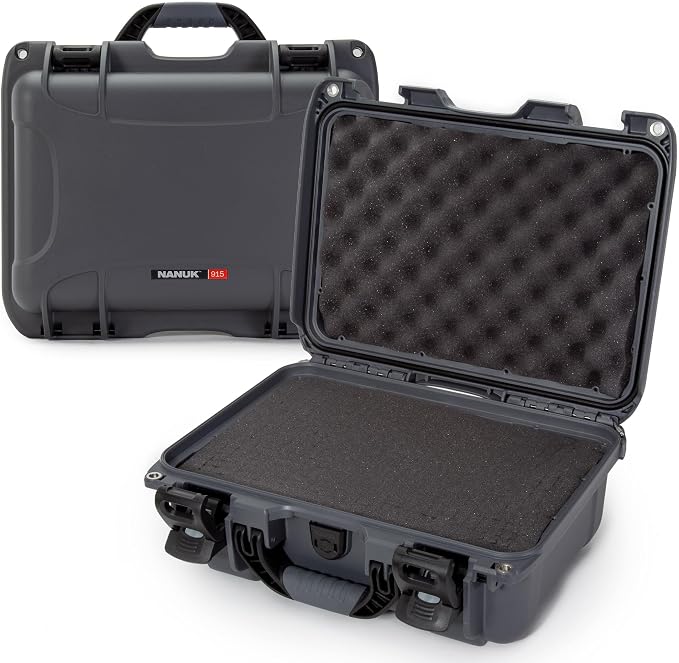 NANUK 915 Hard Case with Cubed Foam – Compact Waterproof Travel Camera Hard Case with Padded Dividers, 13.8” x 9.3” x 6.2” – Dustproof and Impact Resistant, Airline Carry-On Approved – Graphite