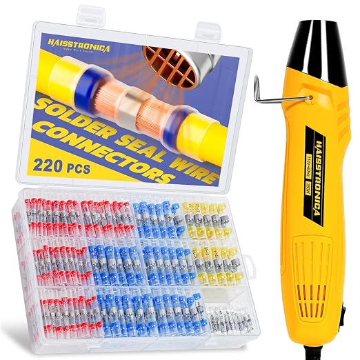haisstronica 220 PCS Solder Seal Wire Connectors with Mini Heat Gun Kit, Waterproof Heat Shrink Wire Connectors, 10-26 AWG Solder Stick Wire Connectors for Automotive, Marine & Wiring Repair