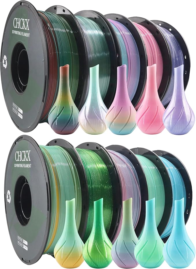 PETG Rainbow 3D Printer Filament Bundle, 10 Rolls Dimensional Accuracy +/- 0.03 mm, 1kg Spool(2.2lbs), 1.75 mm Fit for Most 3D Printers,10 Different Rainbow Colors