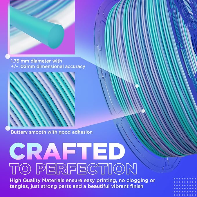 Cookiecad PLA Filament 1.75mm 1kg Rainbow Multicolor 3D Printer Filament - Mermaid PLA