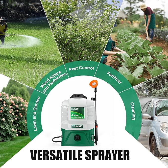 Battery Powered Backpack Sprayer 4 Gallon– No Leak ＆ Padded Straps Electric Weed Sprayers in Lawn and Garden, 100PSI Power Sprayer with 41'' Telescopic Wand and 5 Nozzles, Translucent White
