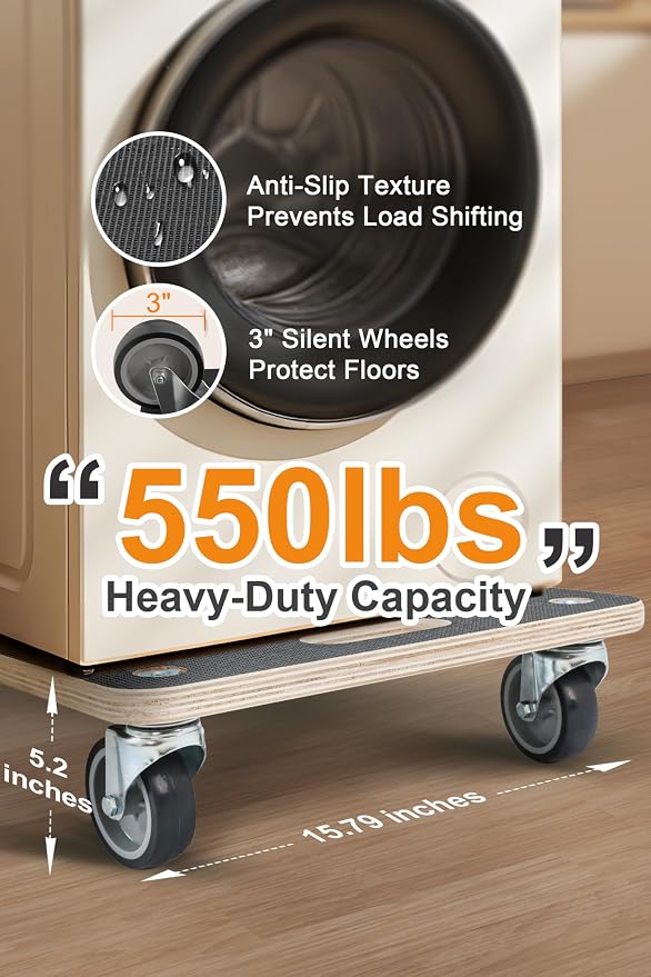 (2 Pack) Heavy Duty 551LB Square Moving Dolly - 3" TPR Wheels | Sturdy Plywood Base, No Assembly - for Appliances, Boxes, Garage & Retail Use