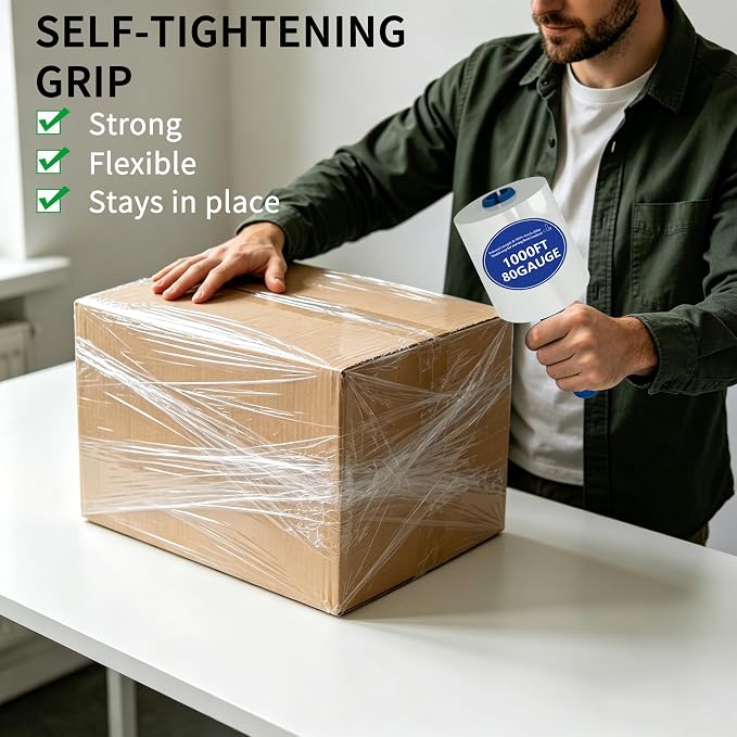 8Pack 5in x1000Ft 80Gauge Mini Stretch Wrap Heavy Duty 800%Stretch 2Handles | stretch wrap Film-800% stretch secures pallets,furniture & fragile items firmly,perfect for moving,storage,warehouse,shipping