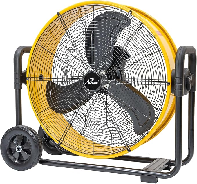 iLIVING 24 Inches 7341 CFM Heavy Duty High Velocity Barrel Floor Drum Fan With DC Brushless Motor,Stepless Speed Adjustment for Workshop, Garage, Commercial or Industrial Environment, UL Safety Listed