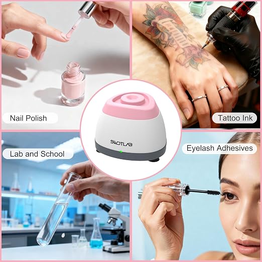 Mini Vortex Mixer 3500RPM, Portable Touch Nail Polish Shaker Glue Shaker, Lab Paint Shaker for Tattoo Ink Acrylic Paint Test Tubes, DC Brushless Motor, 3s Mix, Silicone Cap, 100 Mixing Balls, Pink