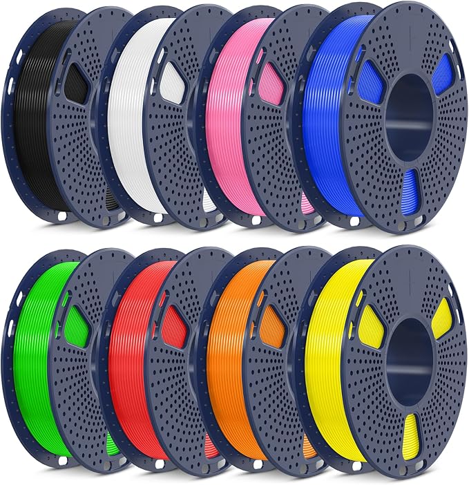 SUNLU High Speed PLA Filament Mini Pack, 30mm/s - 600mm/s Print Range, High Flow Speedy 3D Printer PLA Filament Bundle, 250g/Spool, Black+White+Green+Blue+Red+Orange+Yellow+Pink | 250g/Spool, Black, White, Green, Klein Blue, Red, Sunny Orange, Yellow, ...
