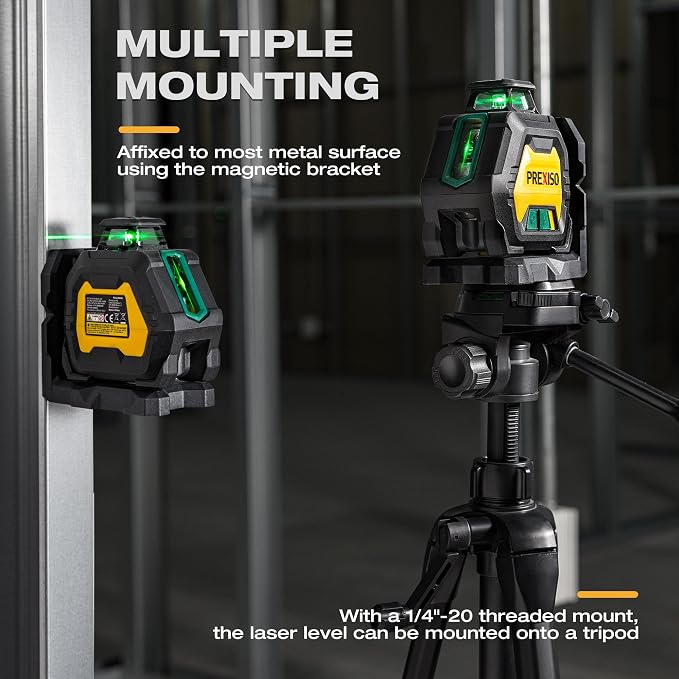 PREXISO 360 Laser Level with Tripod & 2 Plumb Dots - IP54 Rechargeable Point Cross Laser Level Self-Leveling- Lazer Leveler Tool 3 Brightness Settings, Plumb Spot Lazer Level for Construction, Ceiling