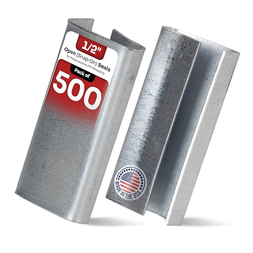 IDL Packaging Open (Snap-On) Seals of 1.25" Length for 1/2" Strap Width Polypropylene (PP) Strapping (Pack of 500) - Strong Metal Clips with Superior Holding Power