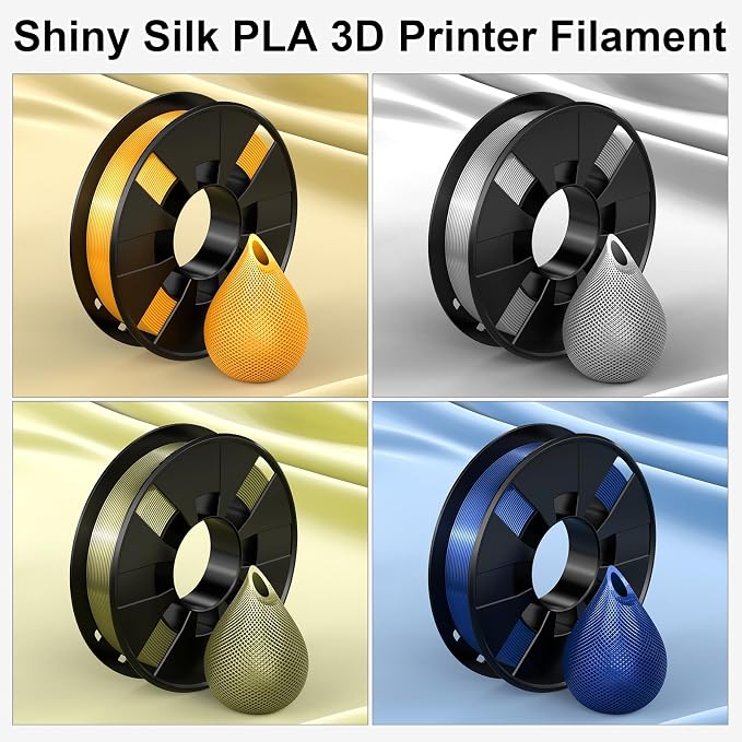 ENTINA 4 Colors Silk Shiny 3D Printer Filament Bundle, PLA Filament 1.75 mm for 3D Printers, Dimensional Accuracy +/- 0.02 mm, 200g x 4 Spools Set