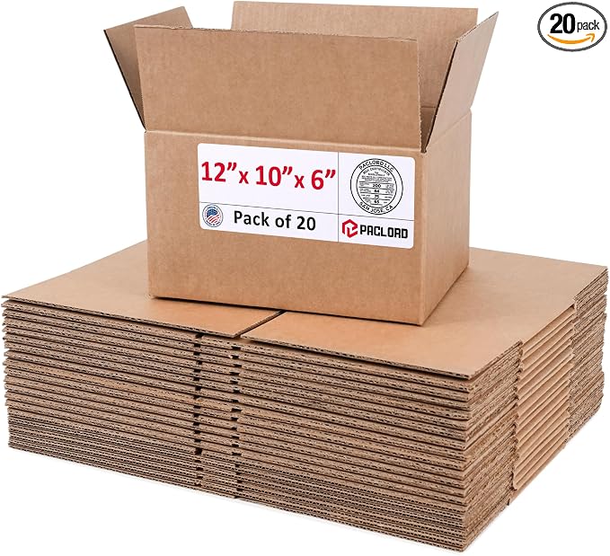Medium Cardboard Boxes 12"L x 10"W x 6"H (Pack of 20) - USA-Made Packing Boxes for Moving, Shipping, or Storage - USPS, UPS, FedEx Approved - Professional Packing Supplies for Moving | USA-Made Packing Boxes for Moving, Shipping, or Storage - USPS, UPS...
