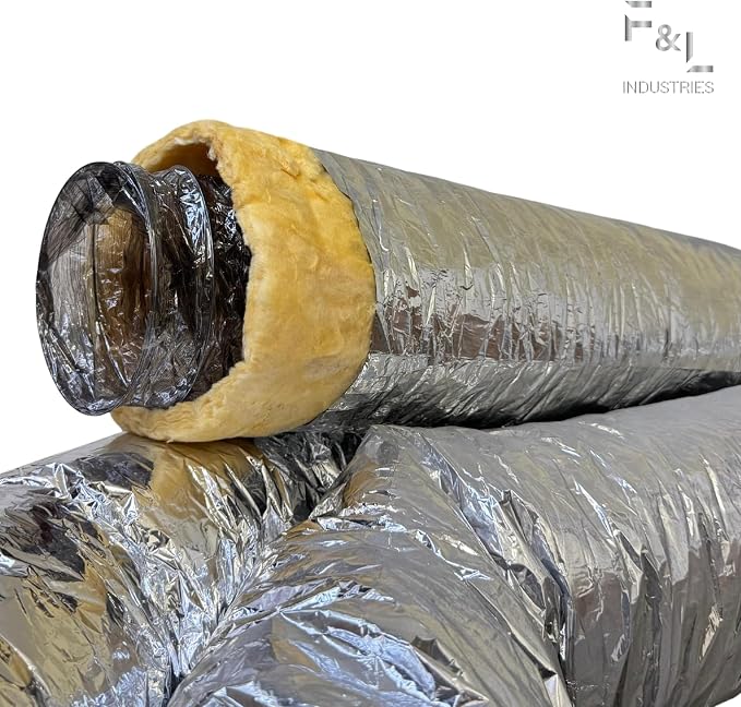 F&L Insulated Flexible HVAC Air Duct 8 10 12 14 Inch – Heavy Duty Flex Ducting for AC Heating Cooling Ventilation Systems, Residential & Commercial Use (12 in 25 FT)