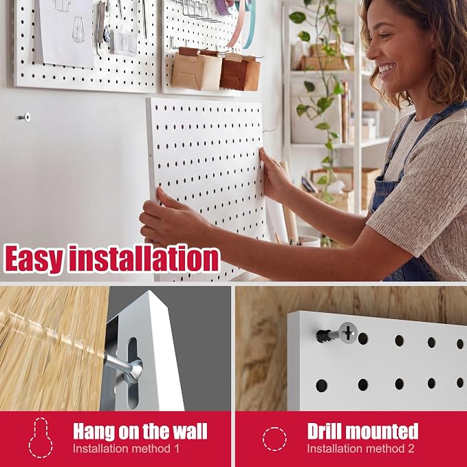 Spampur Peg Board, 8 Pack Metal PegBoard Organizer with Accessories, White Pegboard Panels with 50 Pcs Hooks and Baskets, Wall Organizer for Office, Craft Room Organization, Garage, Sewing Room