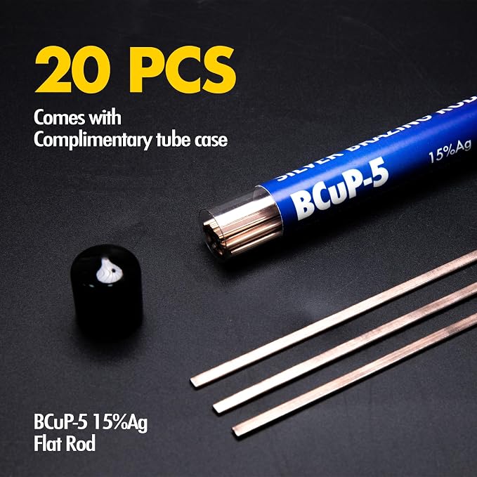 20 Sticks Brazing Rods Bcup-5 15% Silver Solder Phos Copper Brazing Alloys Flat Welding Rods Industry 0.050" x 1/8" x 14" for Air Conditioning Refrigerator Cold Storage HVAC Units