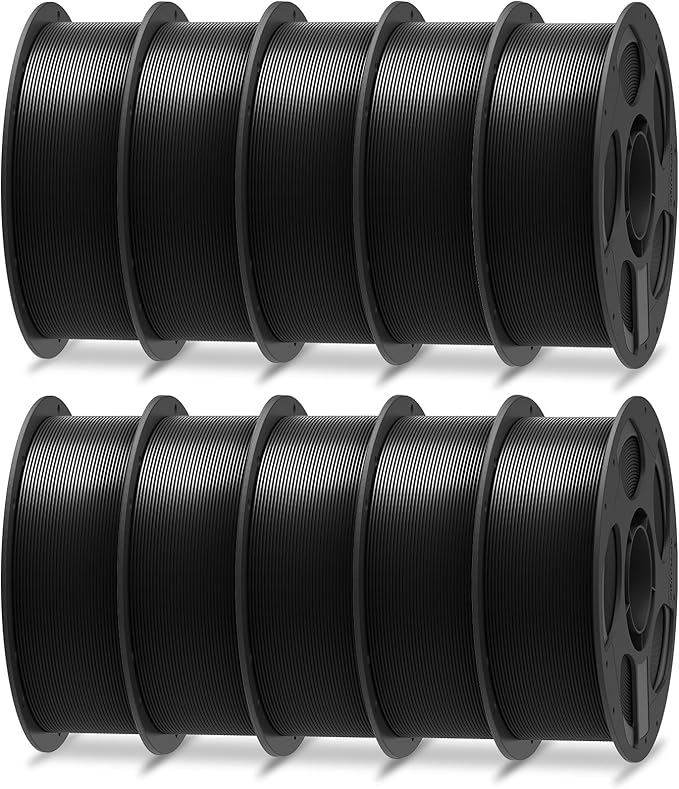ANYCUBIC PLA Plus (PLA+), 3D Printer Filament 1.75mm Bundle, High Toughness, Dimensional Accuracy +/- 0.02mm, Print with Most FDM 3D Printers, 10 Pack 1KG Reusable Spool Black
