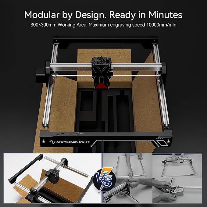 ATOMSTACK Swift 7W Laser Engraver, Swift 7W Laser Cutter, 0.06mm High Accuracy Laser Engraving Machine for Wood and Metal, Dark Acrylic, Glass, Leather Black