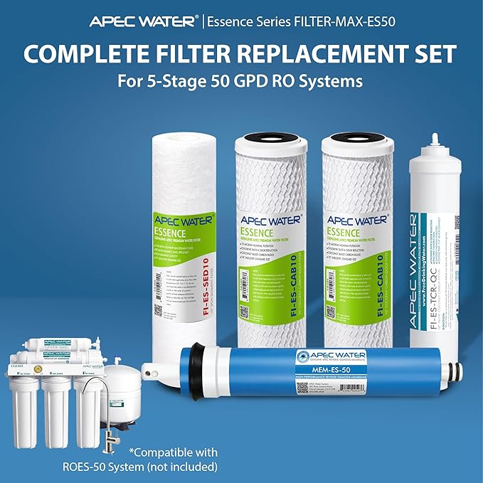 APEC Water Reverse Osmosis Filter Replacement Set, 5-Stage RO System Filters, 50 GPD, For Essence Series ROES-50 Under Sink System