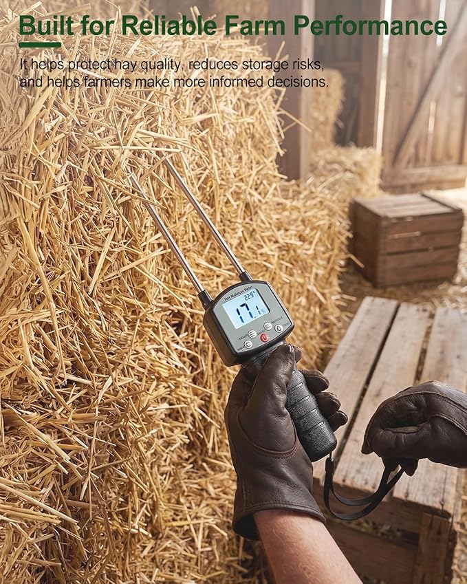 TK100H Hay Moisture Tester, High Accuracy Hay Moisture Meter, Bale Moisture Tester with Long Probe, Portable Bale Moisture Meter for Hay Bales, Forage Grass, Alfalfa, Orchard Grass and Other Hays