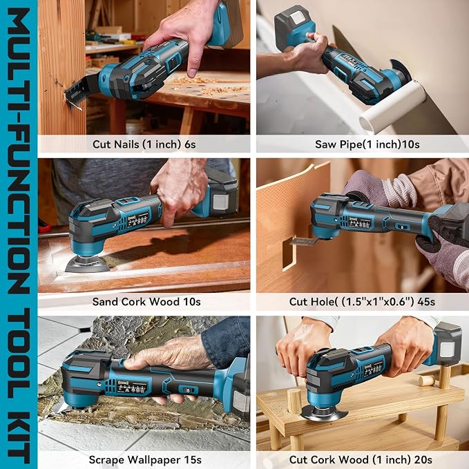 Cordless Oscillating Tool Compatible with Makita 18V Battery(Tool Only), 21,000 OPM Brushless 18V Oscillating Multi-tool with 6 Speed, LED Light, DIYtoolifz 4.5° Oscillating Tool for Cutting