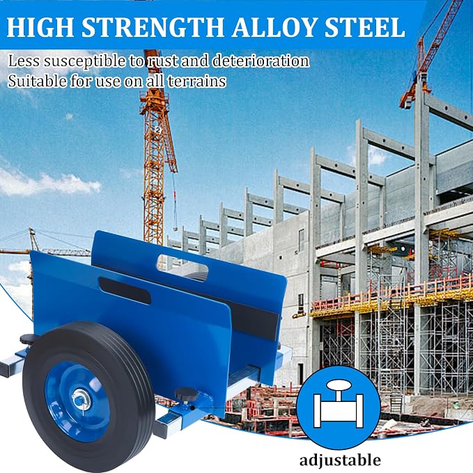 Heavy Duty Panel Dolly Blue Slab Cart 1100LBS Capacity Door Dolly with 10" Solid Wheels, Adjustable Drywall Mover Panel Drywall Cart Material Handling All Terrain
