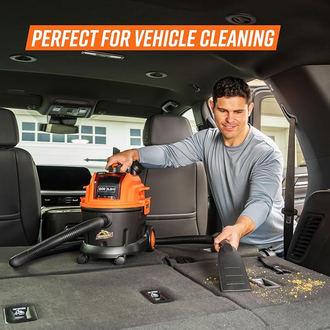 Armor All 2.5 Gallon Max 20V Cordless Wet/Dry Shop Vacuum – DAA202W 0901 | Cordless Convenience, Powerful Wet/Dry Cleanup, Built for Auto Detailing, Portable Everyday Cleaning, Grab-and-Go Design
