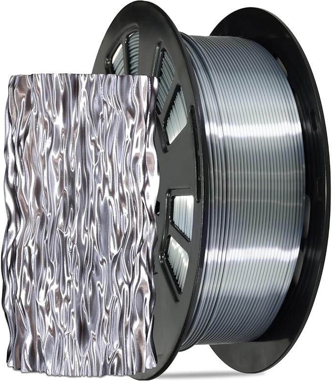 Silk Sliver PLA Satin Shiny 3D Printer Filament, 1.75mm Diameter 1kg Spool 2.2lbs for FDM 3D Printers