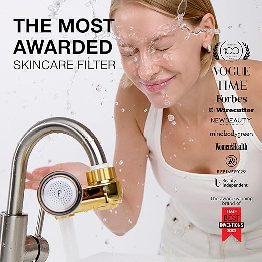 Filterbaby Skincare Filter 2.0, Bathroom Sink Filter Faucet for Skin Care | 99.9% Chlorine Removal – 0.000001 mm Carbon Fiber, Clinically Tested, Skin Hydration in 2 Weeks (Shiny Gold)