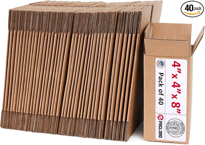 Tall Cardboard Boxes 4"L x 4"W x 8"H (Pack of 40) - USA-Made Packing Boxes for Moving, Shipping, or Storage - USPS, UPS, FedEx Approved - Professional Packing Supplies for Moving | USA-Made Packing Boxes for Moving, Shipping, or Storage - USPS, UPS, Fe...