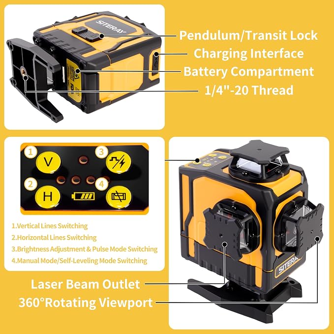 Laser Level Self Leveling, 4x360 Line Laser for Construction & Precision Layout Work, Rechargeable Green 16-Line Lazer Tool with Remote Control & Magnetic Rotating Stand, Outdoor Pulse Mode