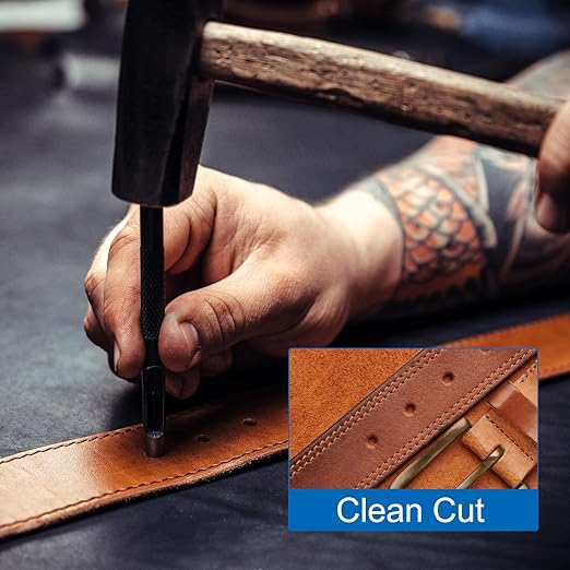 HARFINGTON 2pcs Leather Round Hole Punch, 1mm Hollow Hole Puncher Cutter Carbon Steel Circle Hole Punching Cutting Tool for Belt/DIY Leather Craft