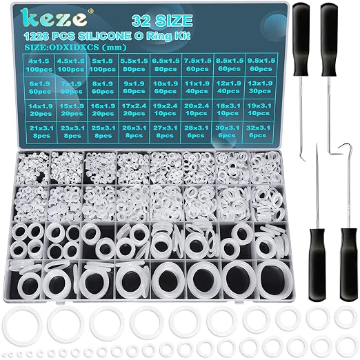 KEZE 1228 Pcs 32 Size Clear Food Grade Silicone O Rings and 1440 Pcs Rubber O Rings Kit for Valve Sealant Faucet O Rings Faucet Automotive Hydraulic Pipe Repair