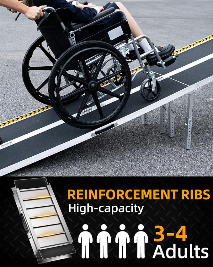 VNN Portable Wheelchair Ramp 10FT, Seamless Non-Slip Aluminum Ramps for Wheelchairs for Home, Wheelchair Ramps for Home Steps, Aluminum Loading Dock Plates, Black