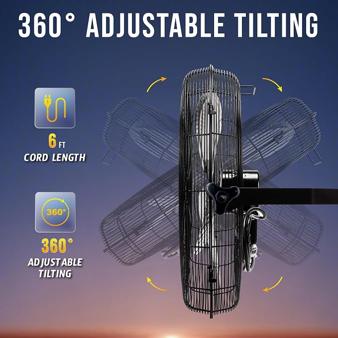 Tornado - 20 Inch High Velocity Industrial Wall Fan - 4750 CFM - 3 Speed - 6 FT Cord - Industrial, Commercial, Residential Use - UL Safety Listed