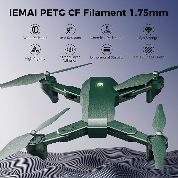 IEMAI Carbon Fiber PETG Filament 1.75mm Matte Army Green 1KG, PETG-CF 3D Printer Filament with Dimensional Stability & Low Warpage, High Stiffness, Heat Resistant, Easy Print