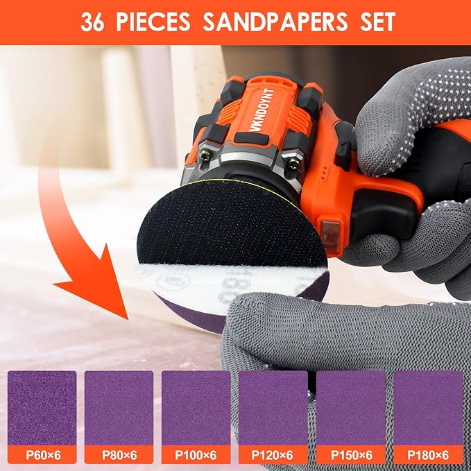 Brushless Small Sander with 36PCS Sandpapers, 2 Variable Speed Cordless Sander (0-500/0-3000 RPM), 3.0Ah Battery, Mini Compact Design Electric Sander for Wood, Metal, Paint Removal, and DIY Projects