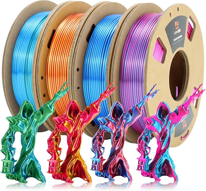 LOVOON 3D PLA Filament 1.75mm Bundle, Dual Colors 3D Printer Filament Bundle Color Change Silk PLA Filament Bundle, PLA Filament for 3D Printer 3D Pen, Dimensional Accuracy +/-0.02mm, 200g x 4 Spools