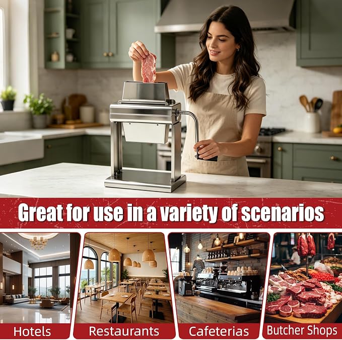 Commercial Manual Meat Tenderizer, 40-Blade Heavy Duty Stainless Steel Butcher Machine for Steak, Chicken, Pork, Lamb, Easy Clean, Large Feed Port for Restaurant, Butcher Shop & Home Use