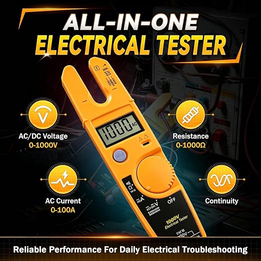 T5-1000 Electrical Tester Replacement for Fluke T5-1000 Meter, 1000V AC Voltage, Current & Continuity Tester with Open Slot Current Measurement, Thin Probes, Auto Range Meter for Electricians