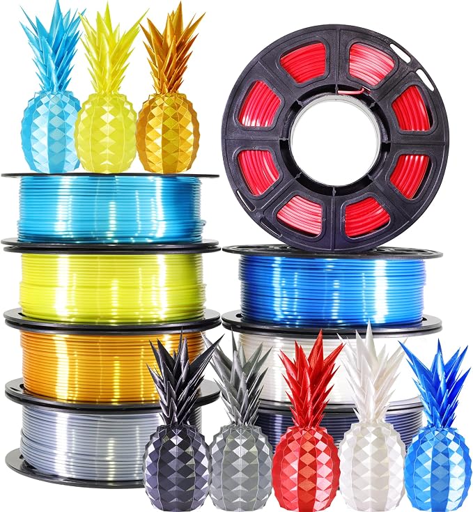 BBLIFE 1.75mm 8 Spools Silk Shiny 3D Printer PLA Filament Bundle Pack: 8 Silk Shiny Colors: Gold Silver White Black Green Purple Red Blue, Each Spool 250g, 8 Spools, Total 2Kg 3D Printing Filament
