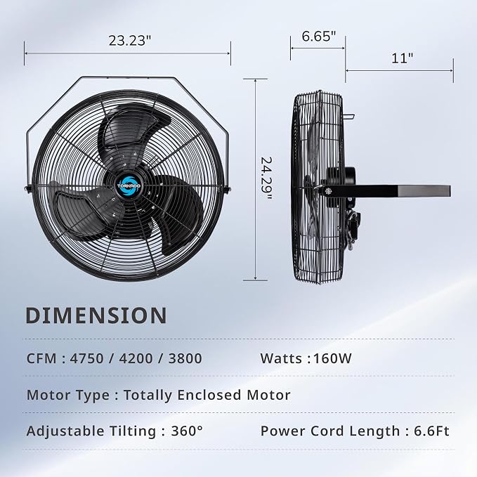 Tornado 20-Inch High Velocity Outdoor Wall Fan, IPX4 Water-Resistant, 3-Speed 4750 CFM, UL Safety Certified for Industrial, Commercial, Residential & Greenhouse Use