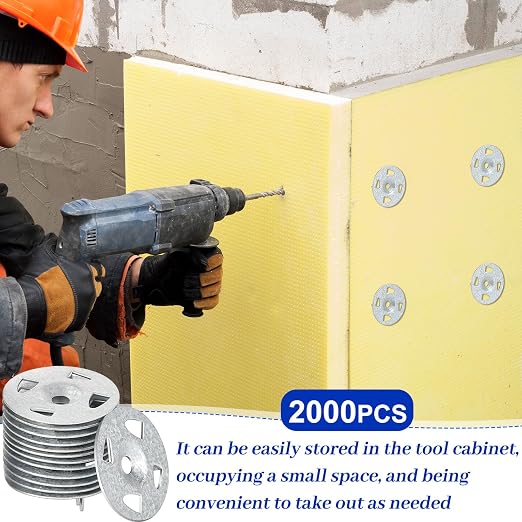 Fabbay 2000 Pcs Foam Board Fasteners 1-1/8 Inch Galvanized Steel Washers, Heavy Duty High Strength Rust Proof Industrial Metal Washers for Outdoor Construction & Fixing Fastening Installation