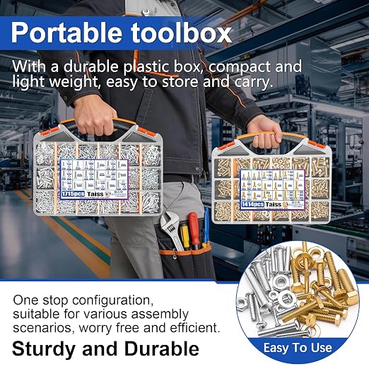 Taiss 3334PCS Nuts and Bolts Assortment Kit SAE & Metric Phillips Head Bolts and Grade 8.8 Metric Hex Bolt Set,39 Sizes Hardware Assortment Kit with Assorted,Matching Nuts and Washers