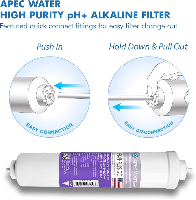 APEC Water Systems PHPLUSKIT-14 US Made 10" Alkaline High Purity pH+ Calcium Carbonate Inline Filter Kit with 1/4" Quick Connect