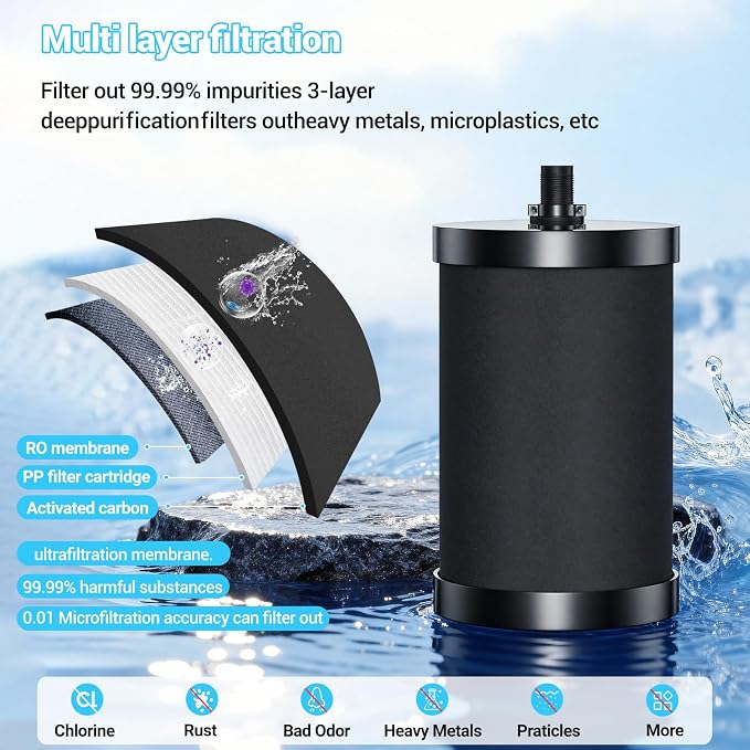 Alexapure 2387 Pro Water Filter Replacement, 3-Stage Filtration Reduces Chlorine & Sediment, Up to 5000 Gallons Long Lifespan, Fits Pure Well Water Filter System, Upgraded Version, Black (2 Pack)