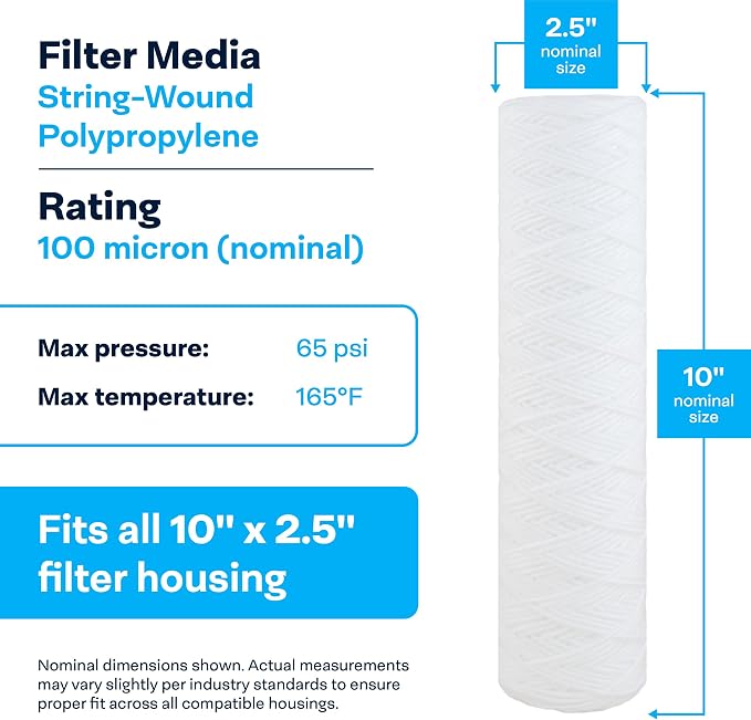 SpiroPure 10x2.5 100 Micron Sediment Water Filter SWC-25-10100 (Case of 24)