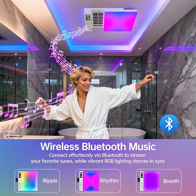 VallisCo Bathroom Exhaust Fan with Light, Bluetooth Speaker, Odor & Humidity Sensors, 230 CFM Quiet Ceiling Fan with 3 Dynamic RGB Lighting, 3CCT - Remote App Control - Compatible with Alexa