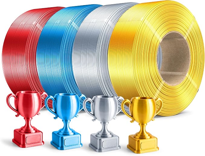 SUNLU Silk PLA Plus Filament Refill 1.75mm, 4 Packs, 4KG | Smooth Silky Surface, Silk Filament Bundle, No Spool, Compatible with Bambu Lab 3D Printers, Light Gold+Silver+Blue+Red