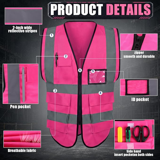Leumoi 30 Pack Reflective Safety Vest with Pockets and Zipper High Visibility Vest for Women Men Work