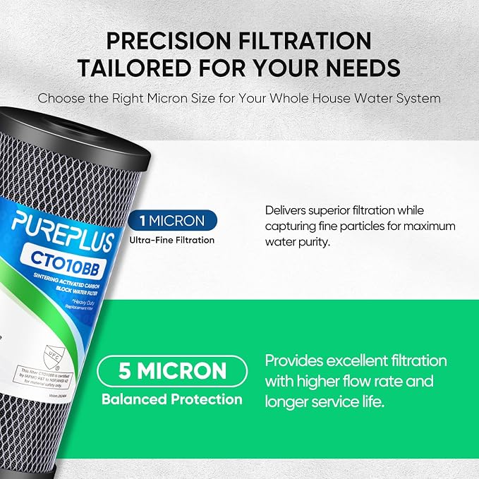10" x 4.5" Whole House Coconut Shell Activated Carbon Water Filter Replacement Cartridge - Compatible with WFHDC8001, CB-BB-10, FXHTC, GXWH40L, GXWH35F, GNWH38S, CTO10BB - 1 Pack